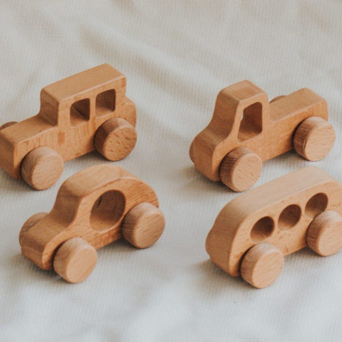 Wooden Toy Car Set for Toddlers – 4 Handmade Wooden Vehicles