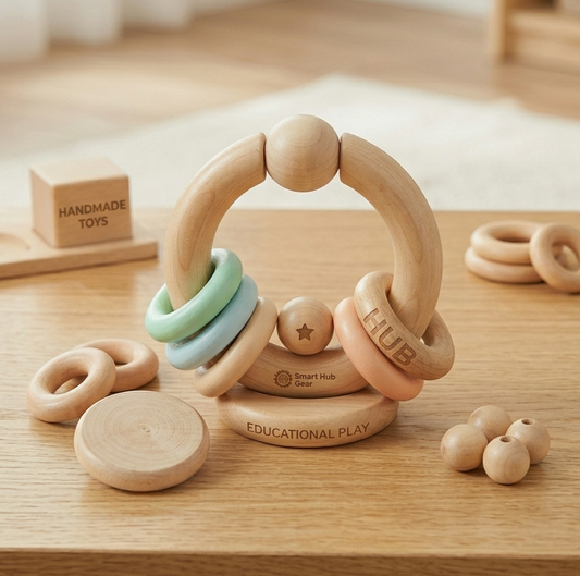 Zetta Vibe Handmade Wooden Baby Grasping Toy – Premium Montessori Rattle & Sensory Teether Gift
