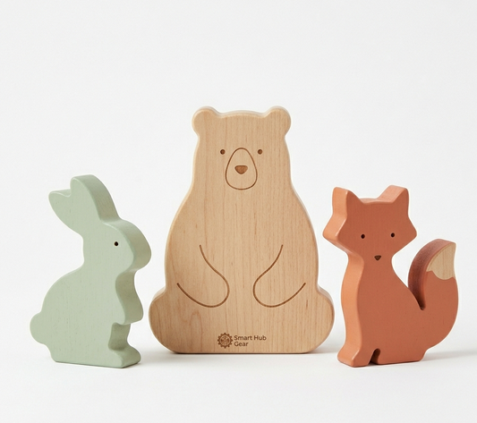 Zetta Vibe Handmade Wooden Animal Figures – Premium 3-Piece Montessori Toddler Toy Set for Open-Ended Play