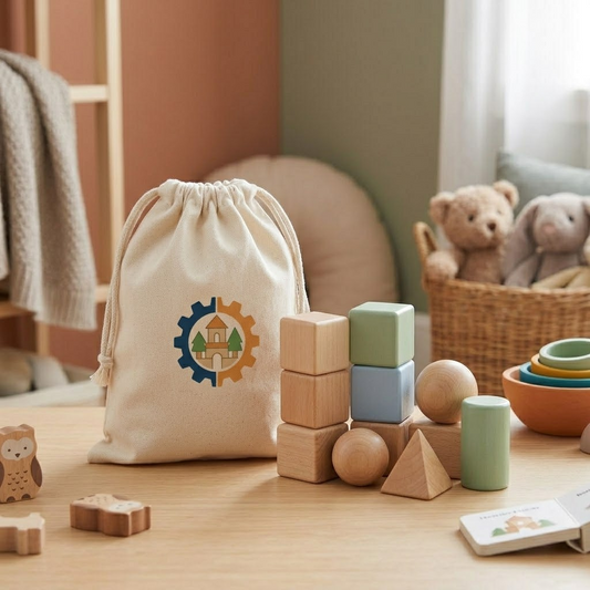 Zetta Vibe Wooden Sensory Building Blocks Set with Canvas Storage Ba