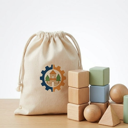 Zetta Vibe Wooden Sensory Building Blocks Set with Canvas Storage Ba