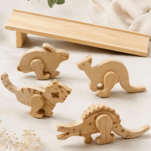 Wooden Animal Ramp Walker Set – Gravity-Powered Walking Toys for Kids | Montessori & Waldorf-Inspired, 5-Piece Natural Wood Set