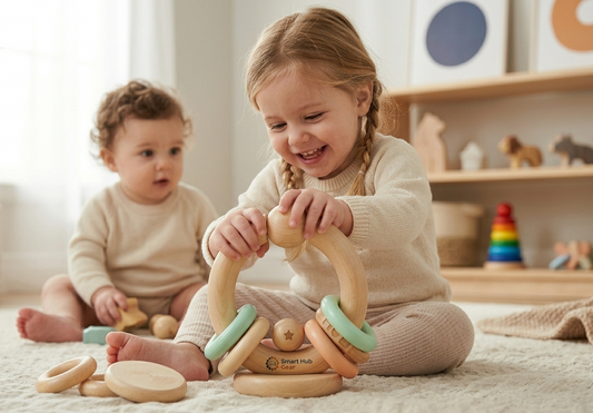 Zetta Vibe Handmade Wooden Baby Grasping Toy – Premium Montessori Rattle & Sensory Teether Gift