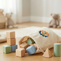 Zetta Vibe Wooden Sensory Building Blocks Set with Canvas Storage Ba
