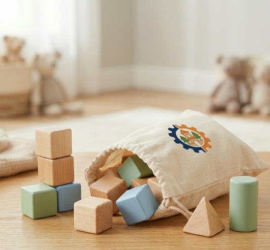 Zetta Vibe Wooden Sensory Building Blocks Set with Canvas Storage Ba