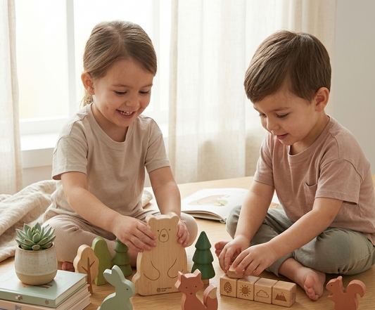 Zetta Vibe Handmade Wooden Animal Figures – Premium 3-Piece Montessori Toddler Toy Set for Open-Ended Play