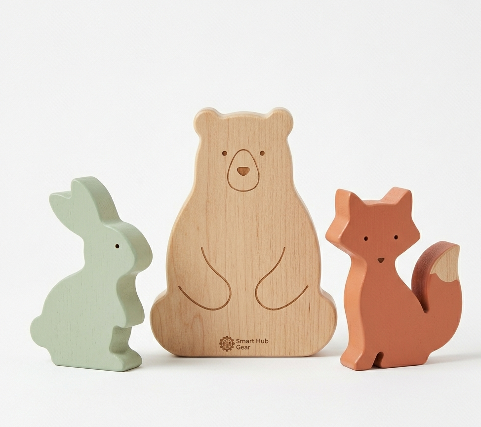 Zetta Vibe Handmade Wooden Animal Figures – Premium 3-Piece Montessori Toddler Toy Set for Open-Ended Play