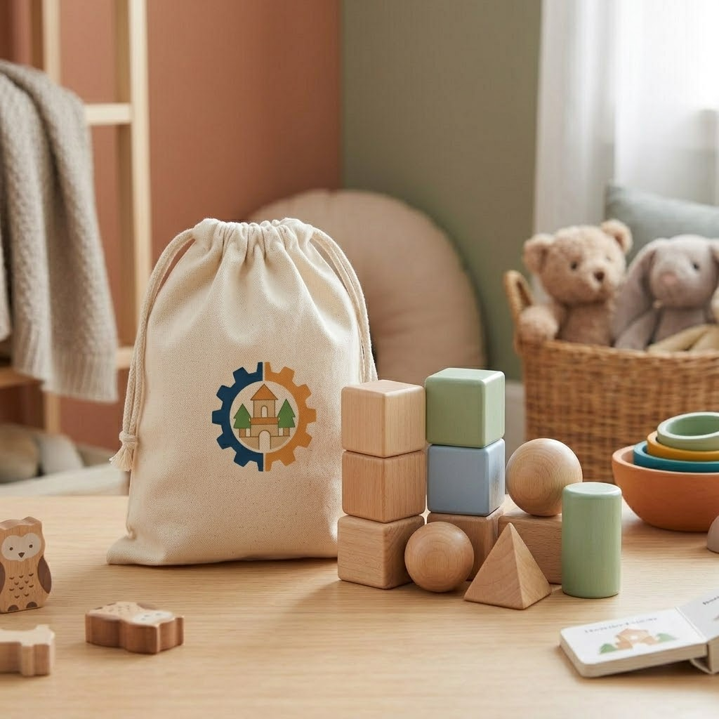 Zetta Vibe Wooden Sensory Building Blocks Set with Canvas Storage Ba