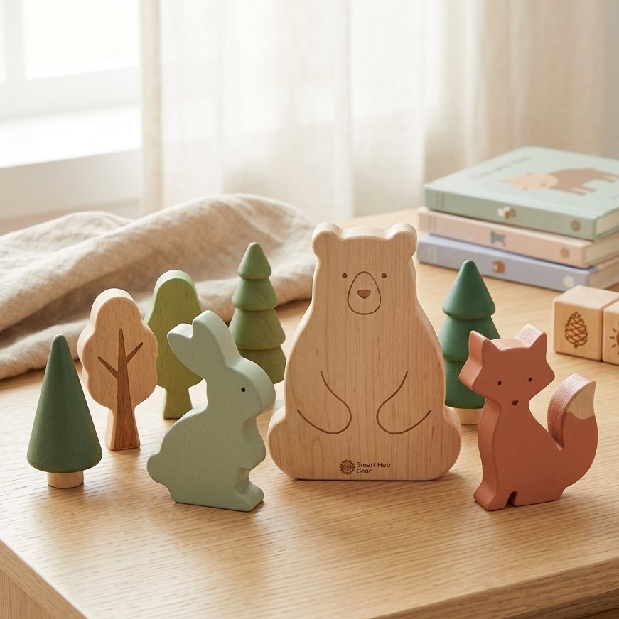 Zetta Vibe Handmade Wooden Animal Figures – Premium 3-Piece Montessori Toddler Toy Set for Open-Ended Play